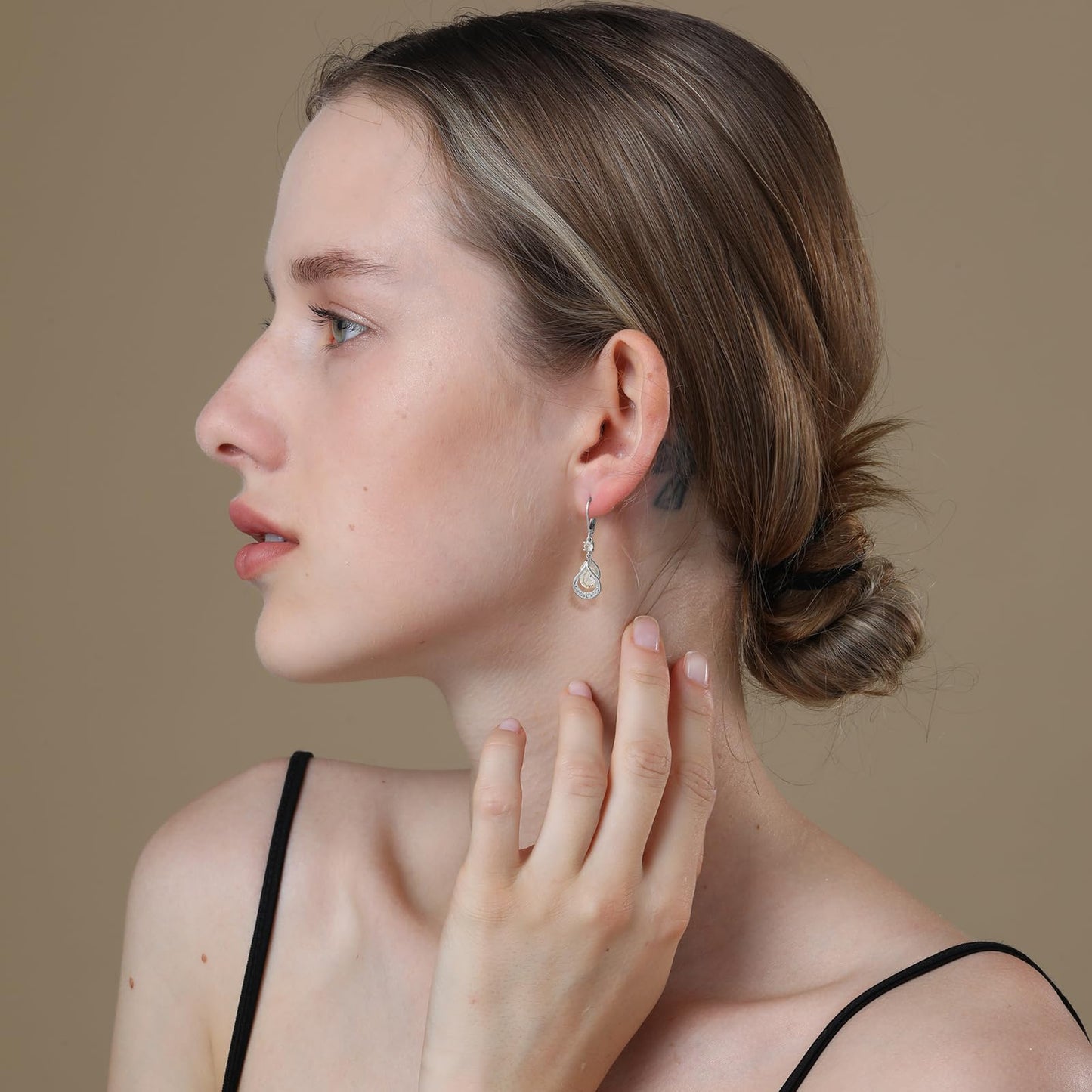 Dangle Trendy Leverback Birthstone Earrings Sliver Plated Teardrop Dangle Earrings Jewelry Christmas Birthday Gifts for Women (Sliver April)