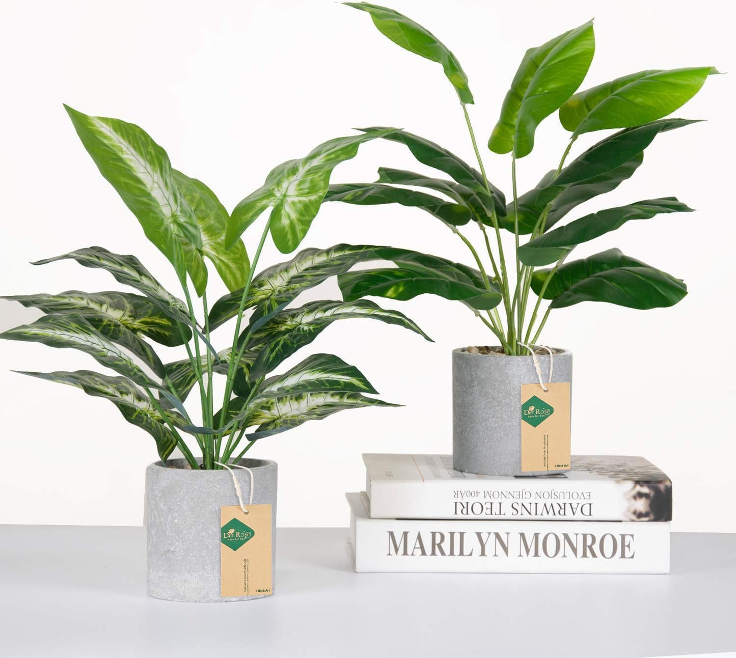 Der Rose 2 Pack Fake Plants Artificial Tropical Faux Plants Indoor for Office Desk Home Sage Green Decor