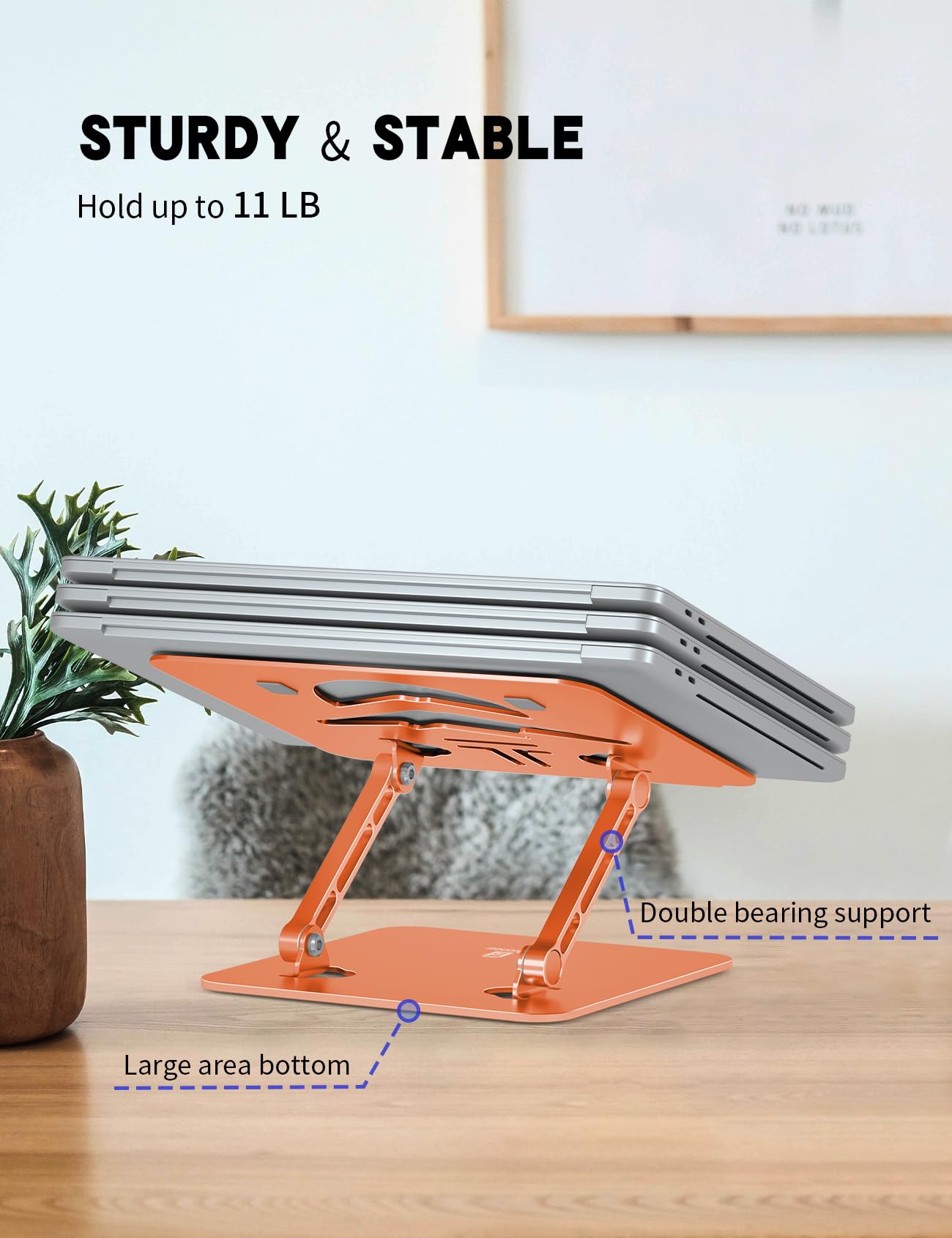 ToBeoneer Laptop Stand, Ergonomic Adjustable Computer Stand for Collaborative Work, Foldable and Portable Heat Sink Computer Stands, Fits up to 15.6-inch Laptops (Orange)