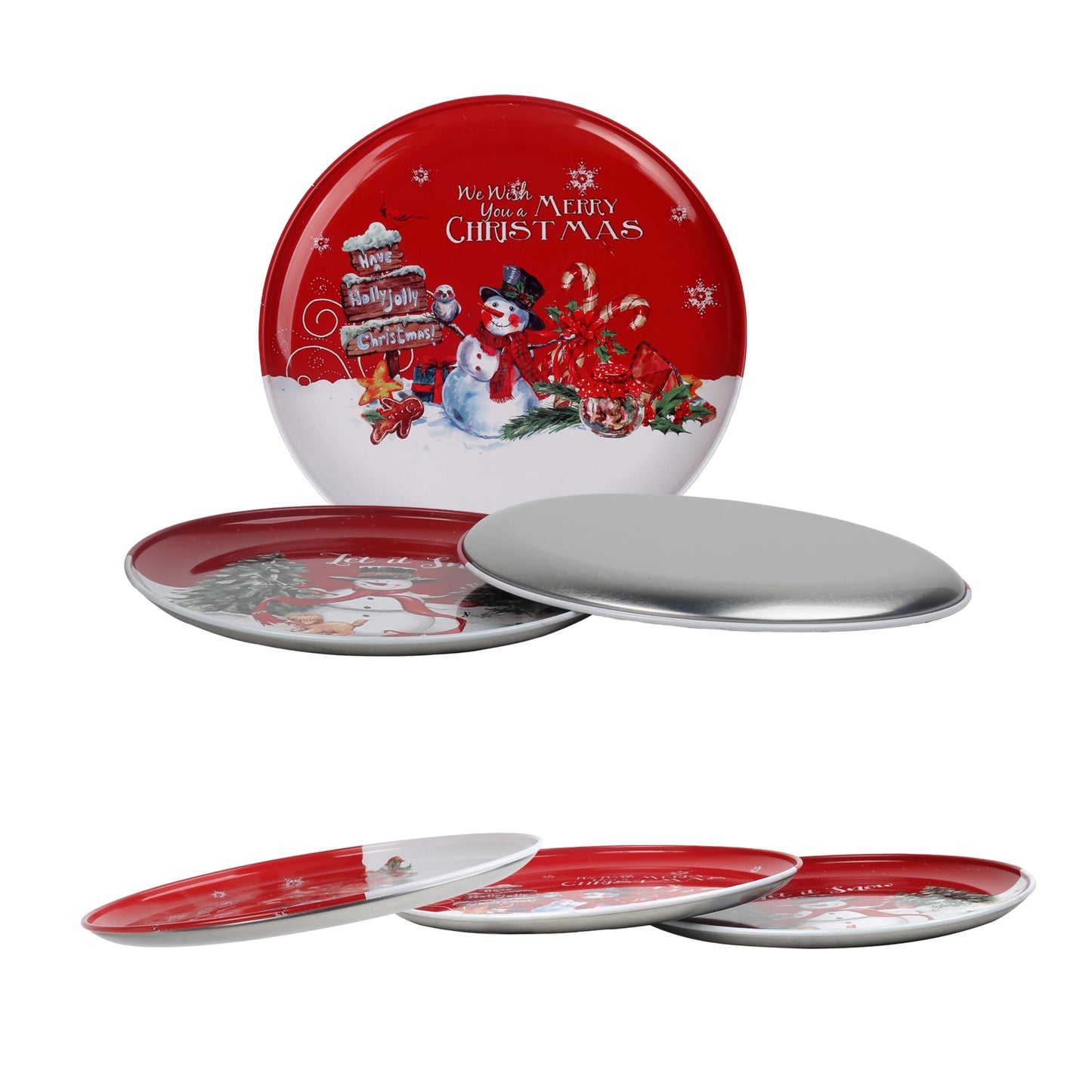 PHILPETY 3 Pcs Christmas Metal Serving Tray Christmas Plates for Cheese, Fruit, Cookies, Dessert - Xmas Snacks Dessert Party Decorations