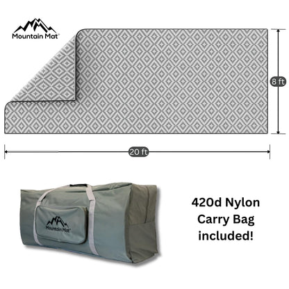 Mountain Mat 8x20 Gray & White Outdoor RV Mat with Carry Bag – Extra Thick 5mm Recycled Poly Rug – Waterproof, Reversible, Heavy-Duty – Premium Patio Mat for Camping, Deck (8x20, Grey Diamond)
