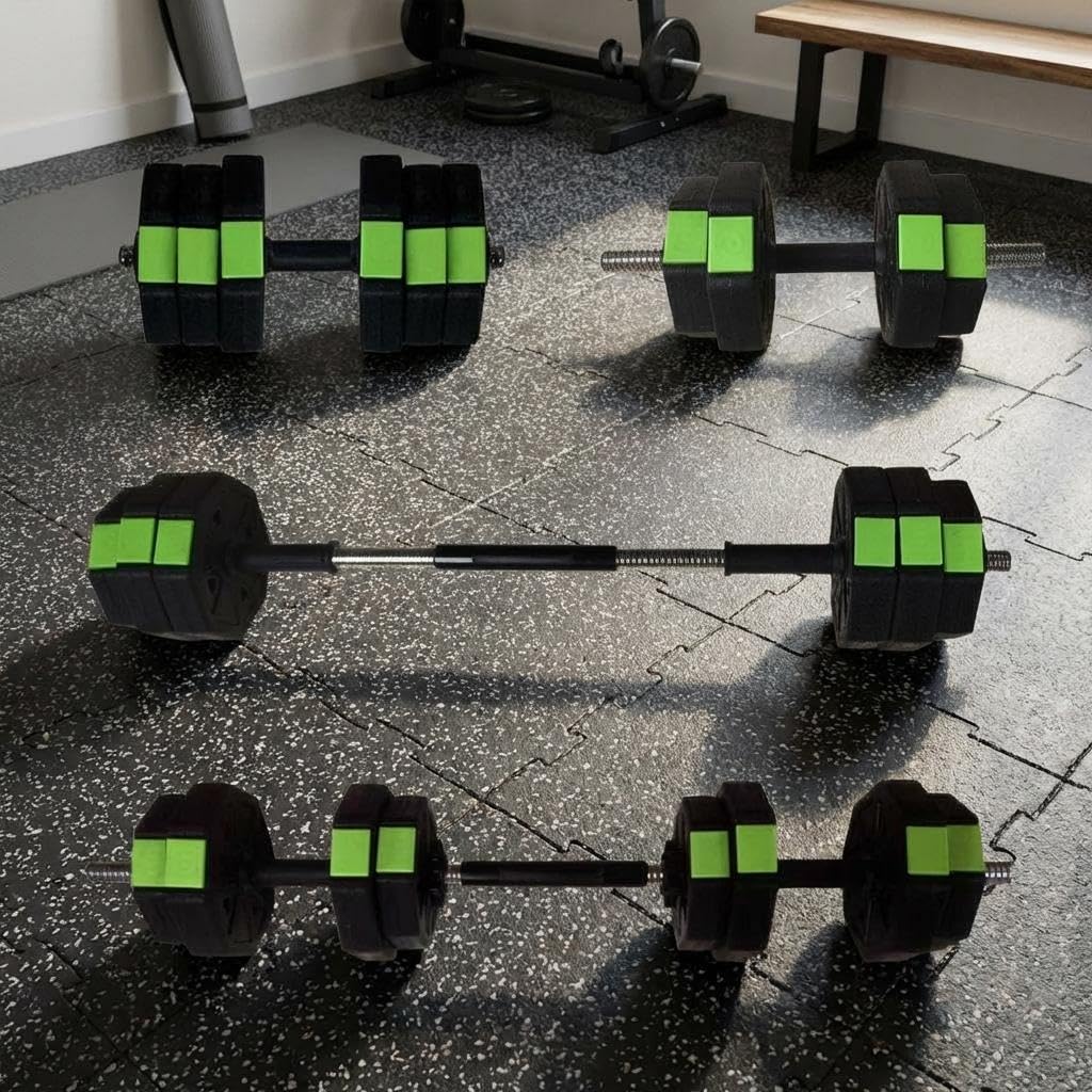 2-In-1 Adjustable Dumbbell Set, 30LB Free Weight Set with Connector,Weights Dumbbells Set Used As Barbell, Fitness Exercise for Home Gym Suitable Men/Women,Green