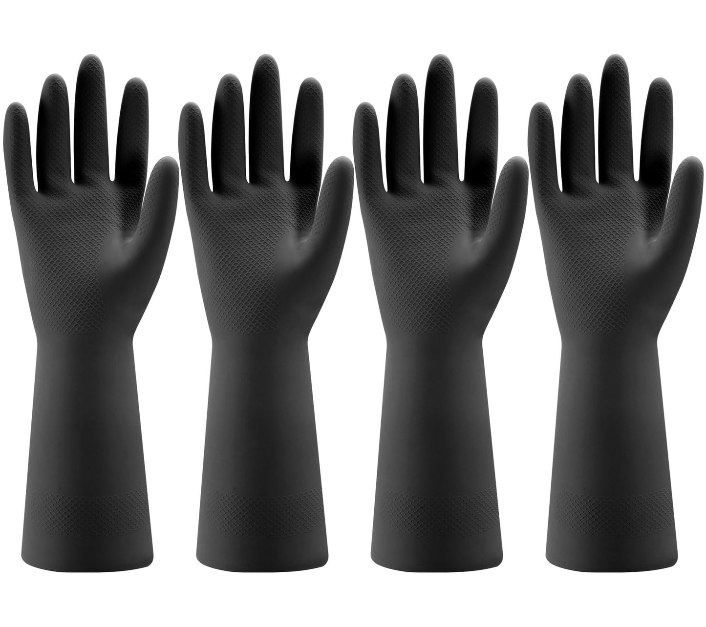 Bamllum 4 Pairs Rubber Kitchen Dishwashing Gloves - Reusable Household Cleaning Gloves for Dishwashing and Cleaning Tasks, Flexible, Durable and Non-Slip (Small, Black)