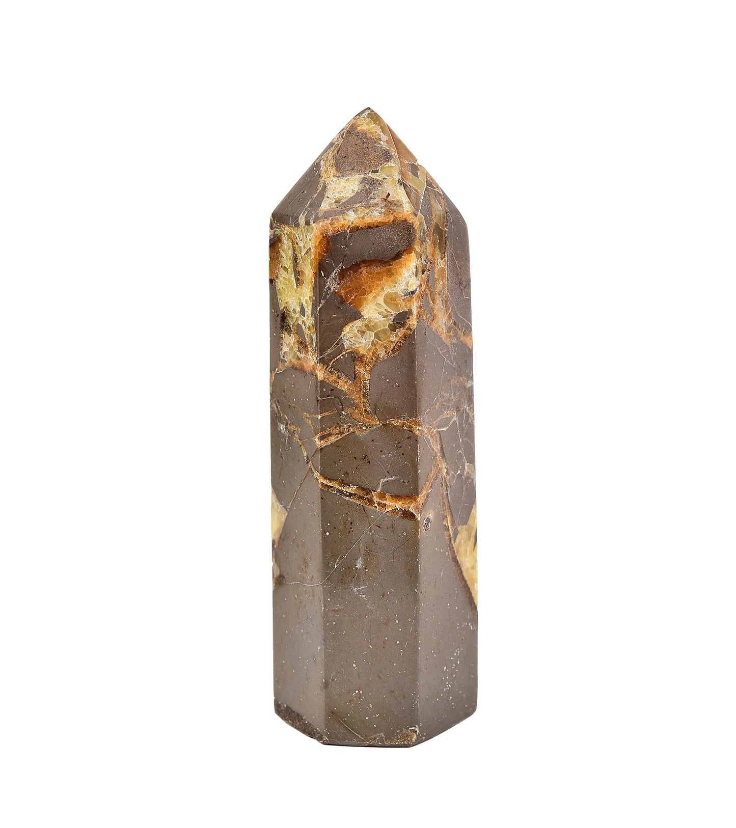 AMOYSTONE Heavy Natural Septarian Obelisk Stone (2-2.8 lb) - Large Hexagonal Healing Crystal Tower, Statement Decor Piece