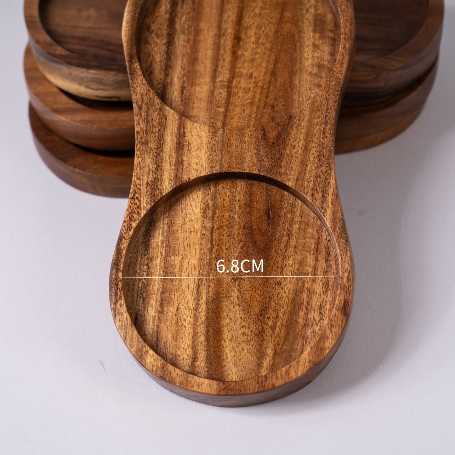 DeroTeno Salt and Pepper Mill Tray, Inner Dia 6.8 cm / 2.68 inch, Acacia Wood, Pepper Grinder Rest, Dining Table Protector (Pepper Mill and Salt Mill are not Included)