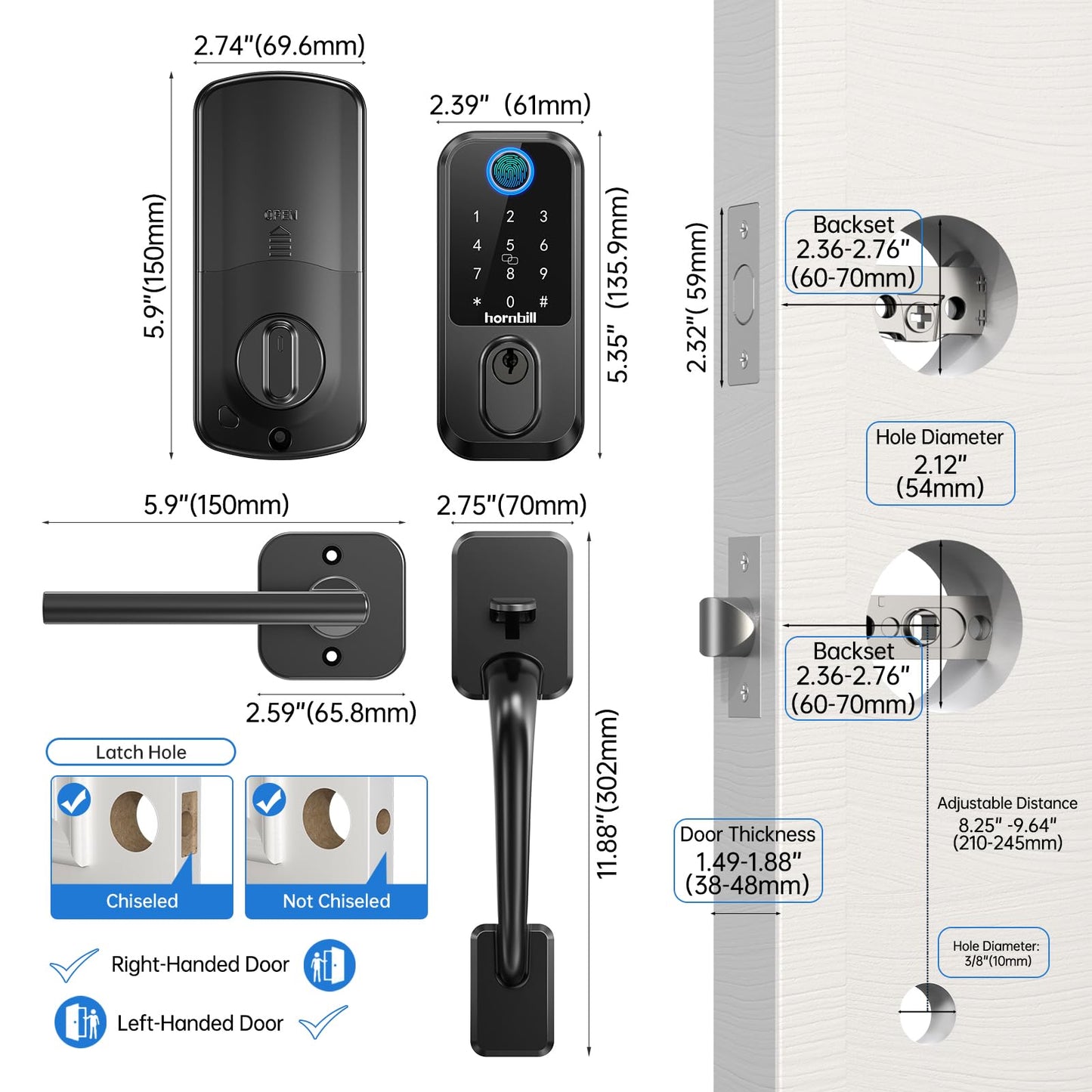 WiFi Smart Locks for Front Door: Hornbill Keyless Entry Door Lock with Handle, Fingerprint Keypad Deadbolt Front Door Lock Set, Electronic Biometric Digital Lock, App Remote Control, Oil Rubbed Bronze