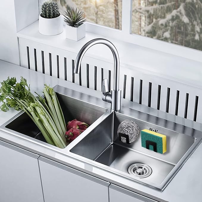 2Pcs Sponge Holder for Kitchen Sink, Premium SUS304 Stainless Steel Waterproof