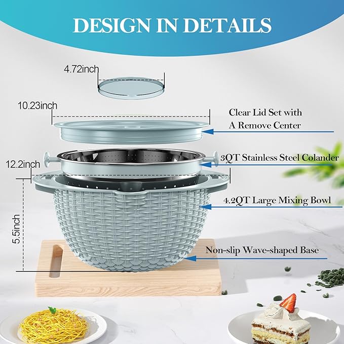 4 in 1 Colander with Mixing Bowl Set, Colander