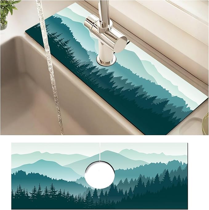 Absorbent Splash Guard Mat for Kitchen Sink, 15×5.5 Inch Cute Fast Drying Drip