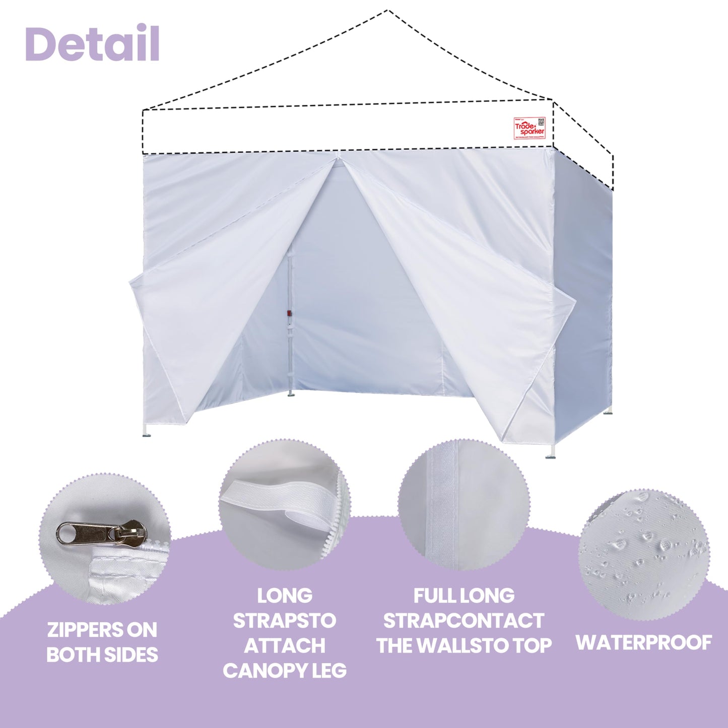 Tradesparker 10x20 Pop up Canopy Sidewall Kit Only, 3 Sidewalls & 1 Doorwall Removable Zipper End Fit for Commercial Instant Tent Canopies,NOT Excluding Top and Frame,Black