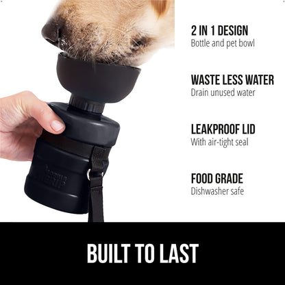 GORILLA GRIP Dog Water Bottle, Portable Water Bowl Dispenser for Dogs, 20 oz Leak Proof Pet Travel Squeeze Bottles, Food Grade Silicone, to Go Puppy Essentials, Hiking Camping Trip Accessories, Black