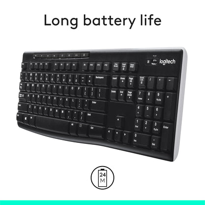 Logitech MK270 Wireless Keyboard and Mouse Combo for Windows, 2.4 GHz, 8 Multimedia Keys, PC, Laptop, Wireless Keyboard Compact Mouse Combo - Black