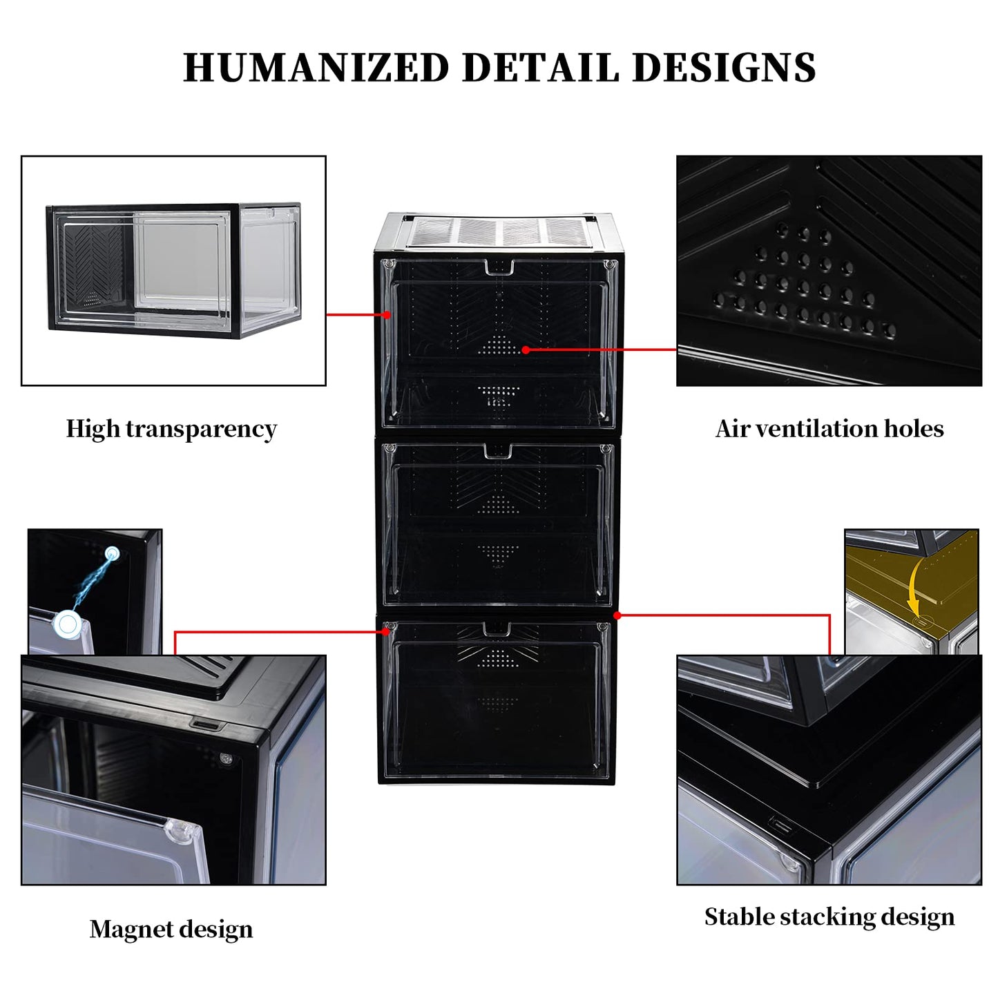 starogegc Hat Organizer Box for Baseball Caps, 3Pack Clear Plastic Hat Storage with Magnetic Door, Baseball Cap Organizer, Hat Holder, Hat Case, Hat Box(X-Large)-Black&Clear