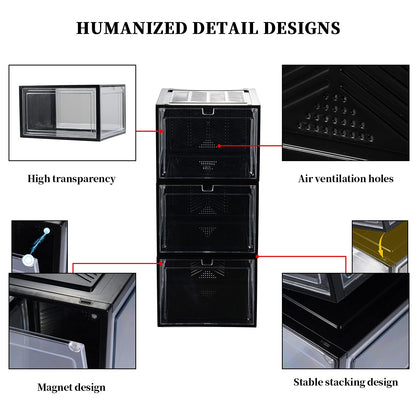 starogegc Hat Organizer Box for Baseball Caps, 3Pack Clear Plastic Hat Storage with Magnetic Door, Baseball Cap Organizer, Hat Holder, Hat Case, Hat Box(X-Large)-Black&Clear