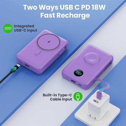 Magnetic Portable Charger for iPhone with Built-in Cables, 6-in-1 10800mAh Power Bank with iWatch Charger & LCD Display,25W PD Fast Charging Battery Pack for Magsafe,iPhone 16/15/14/13/12,Apple Watch