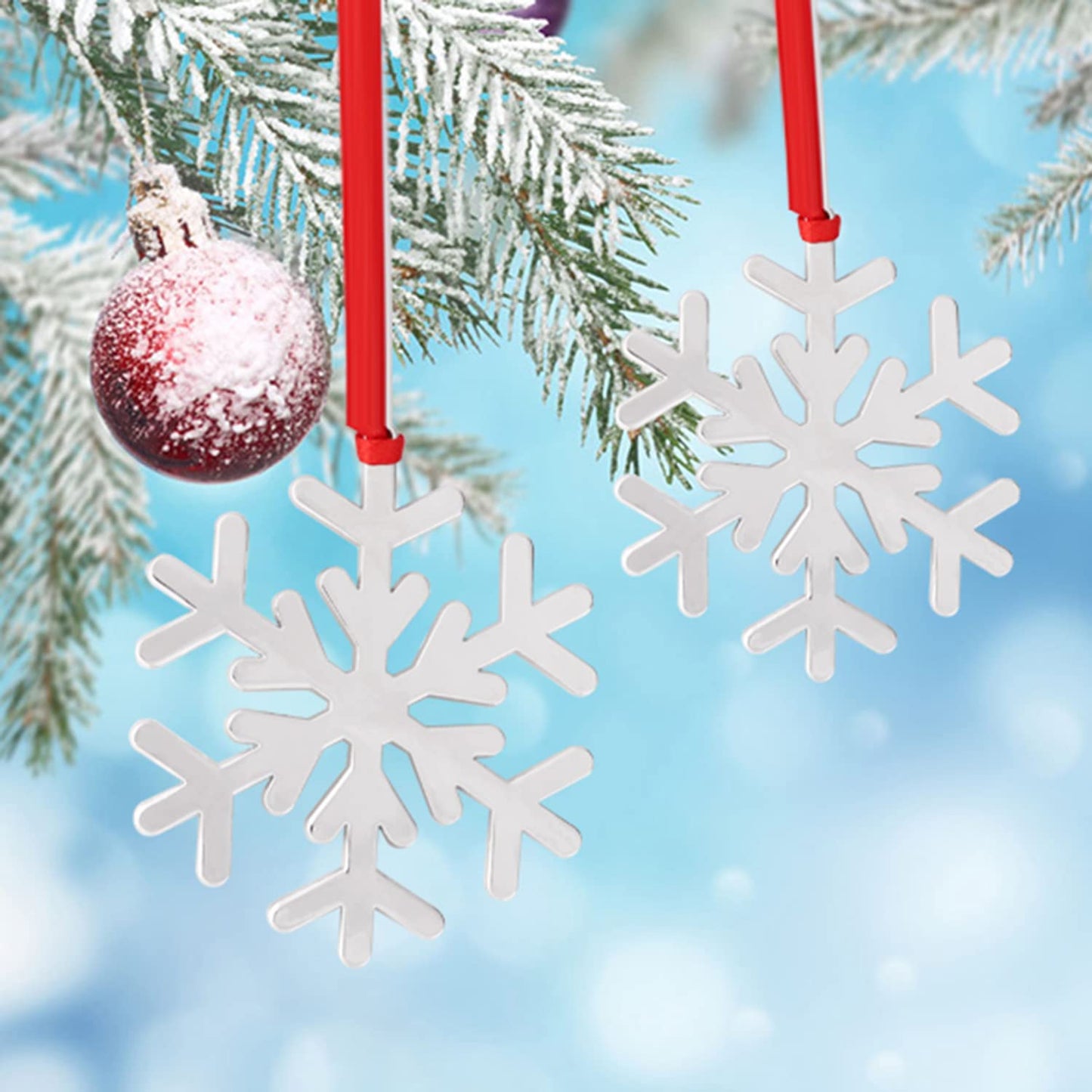 Set of 6 Christmas Hanging Ornaments,Silver Snowflake Christmas Ornament for Xmas Tree Decor, Christmas Tree Hanging Ornament-Snowflake Christmas Ornament Gift (6, Snowflake)