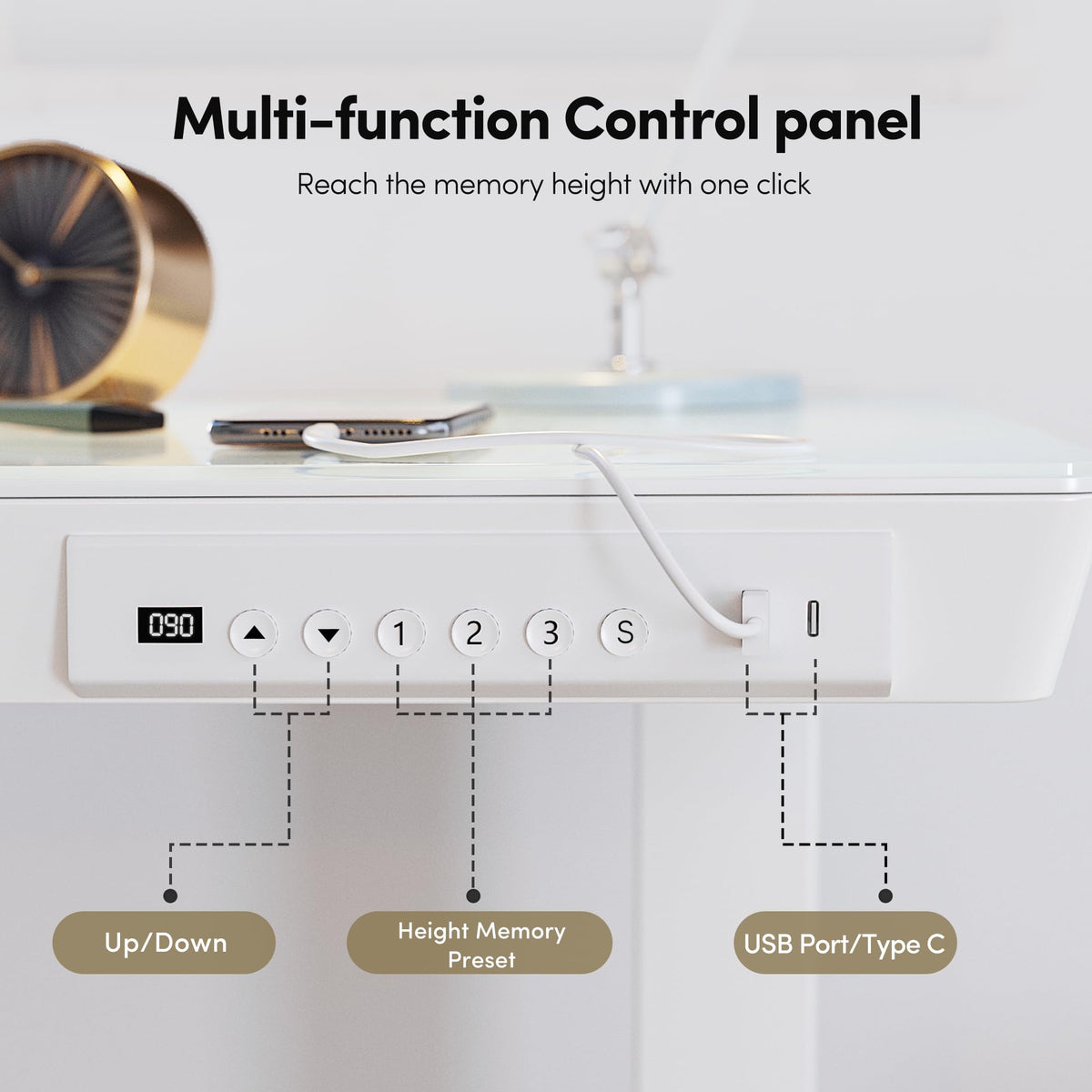 BANTI Electric Standing Desk with Drawers, 48 inch Whole-Piece Glass Desktop, Height Adjustable Stand up Sit Stand Home Office Ergonomic Workstation, White Tabletop