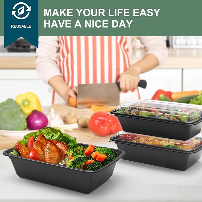Meal Prep Containers Reusable 50 Pack - 28 oz Food Containers