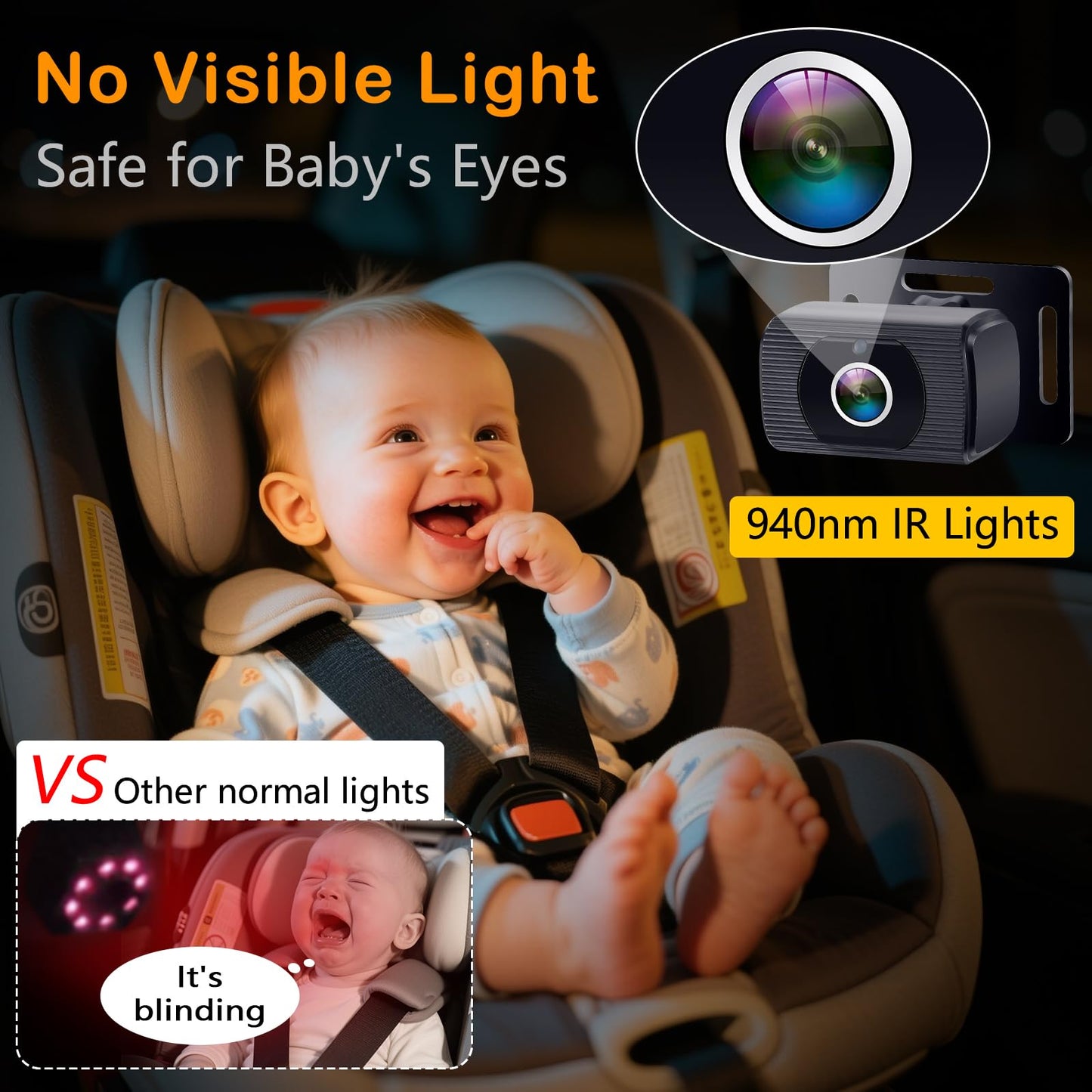 Rohent Baby Car Camera HD 1080P for Backseat: USB Plug and Play Easy to Install - Carseat Camera Rear Facing Infant Crystal Night Vision - Wide View Angle Car Baby Monitor for Newborn