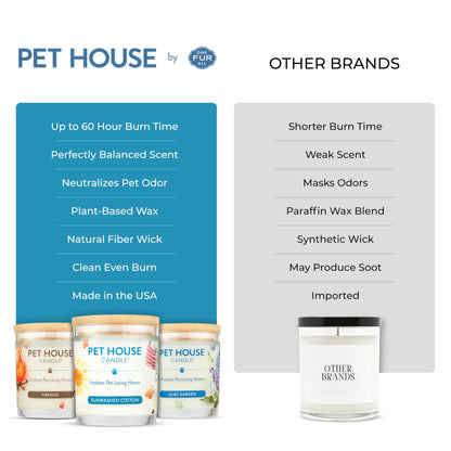 One Fur All Pet House Candle Plant-Based/Soy - Clean Burning Scented,Long Lasting Pet Odor Candle for Home - Sunwashed Cotton