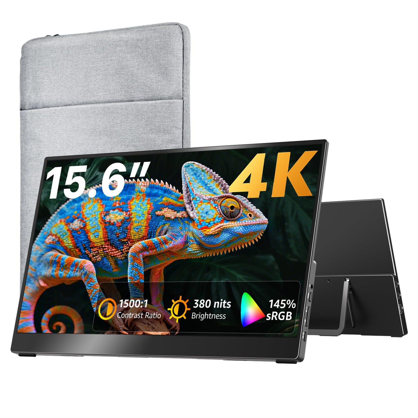 Portable Monitor 18.5 inch 1080P FHD 128% sRGB 100Hz, Travel Monitor for Laptop MacBook Surface PC Xbox PS5, HDMI Dual USB-C VESA Compatible Built-in Speaker, with Kickstand