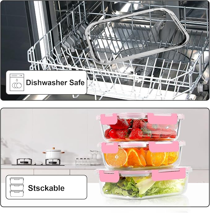 VERONES 10Pack Glass Meal Prep Containers, Airtight Glass Lunch Containers