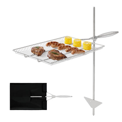 Easy Swivel Fire Pit Grill Grate – 304 Stainless Steel – 15" x 22" Cooking Surface with 36" Stake for Campfire Cooking