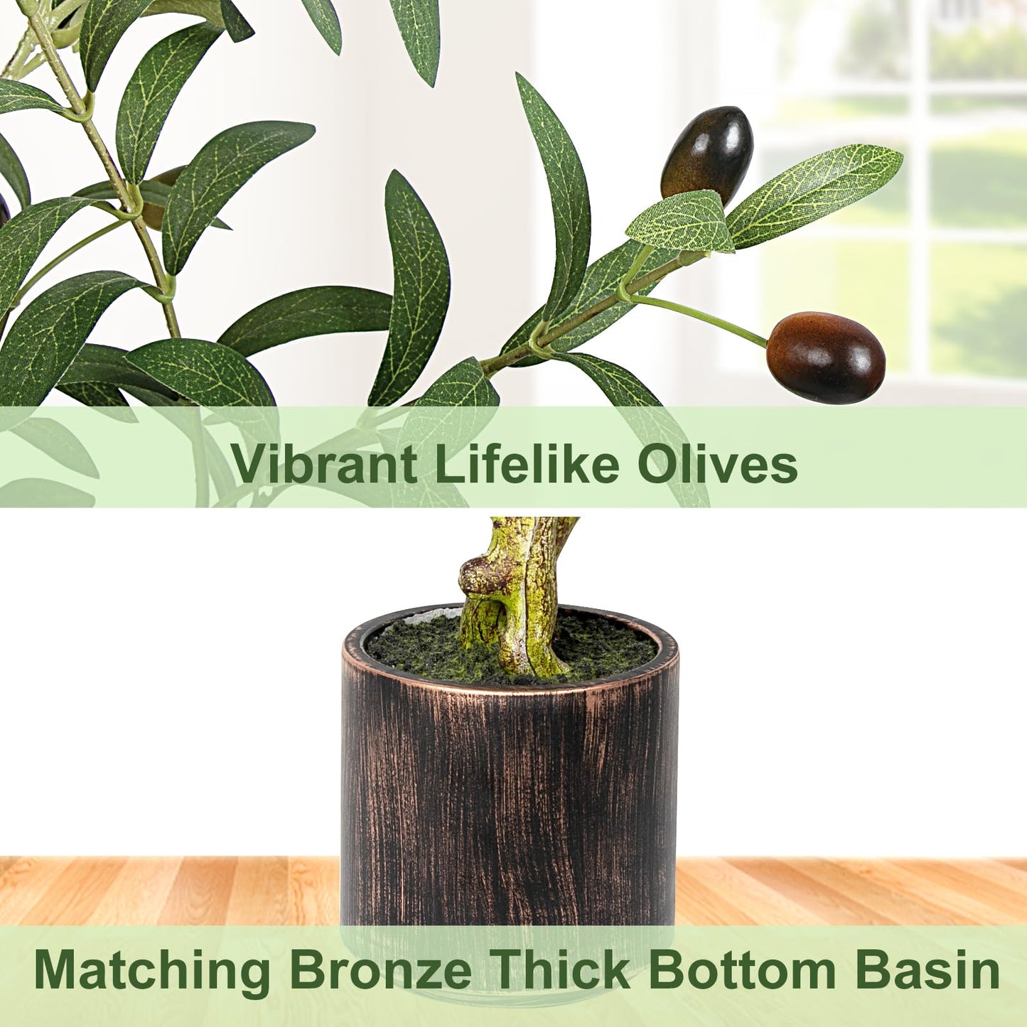 5FT Artificial Olive Tree Indoor - Lifelike Fake Olive Tree with Branches, Leaves & Fruits, Realistic Faux Tree for Bathroom, Office, Bedroom Decor, Compact Home Decor Plants