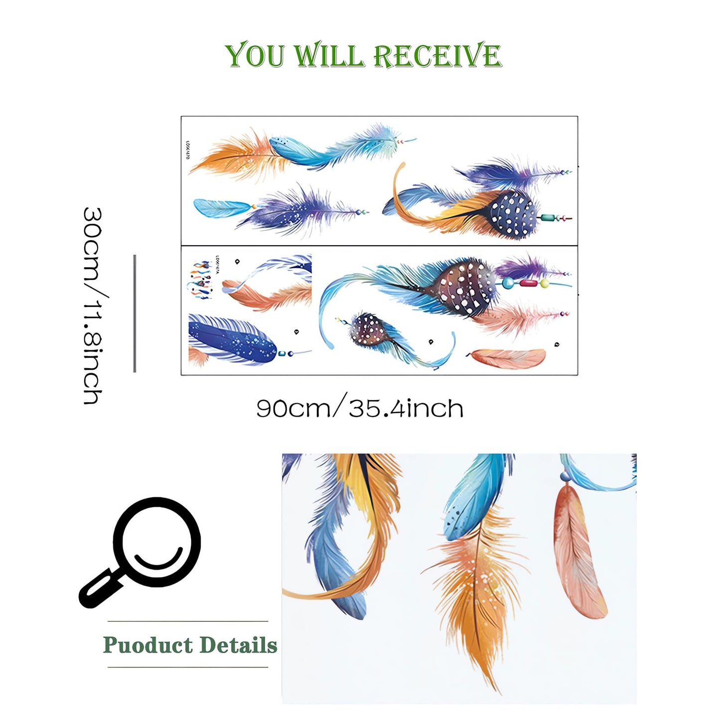 Hanging Dream Feather Wall Stickers, sacinora Plume Wall Decals Removable Vinyl Peel and Stick for Living Room Bedroom Children's Room Sofa TV Background Art Decorations