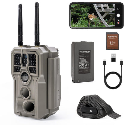 GardePro E8 2.0 Pro WiFi Trail Camera (Non-Cellular), Dual Antennas, Stable Connection, 4K Video, Rechargeable Battery, 64GB SD Card, On-Site App Viewing, No-Glow Night Vision, Motion Detection