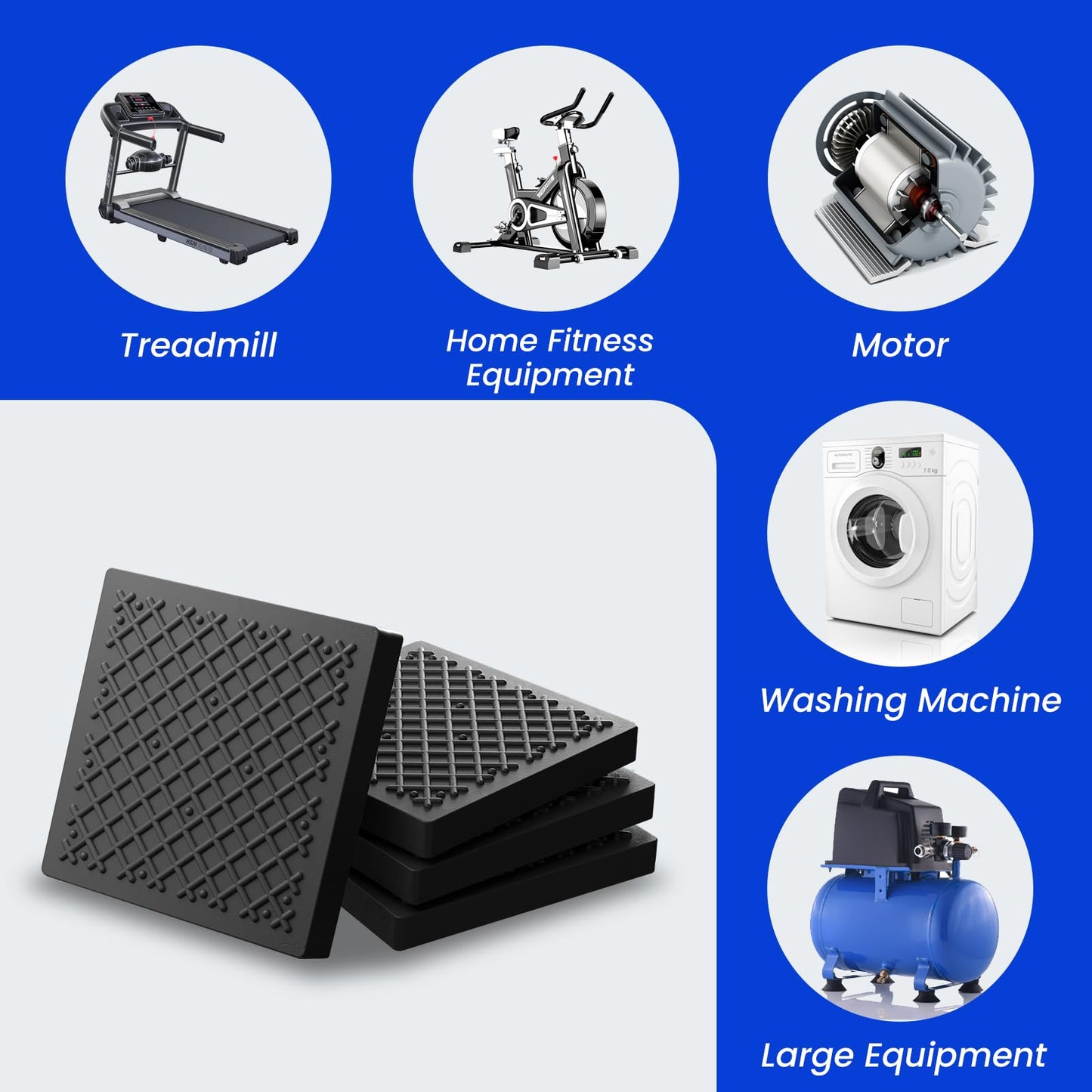 Exercise Equipment Mat 5.11x5.11x0.55in 6pcs, Heavy Duty Thick Steel Embedded Rubber Mat, Anti Slip/Noise Reduction/Vibration Resistance, Treadmills Equipment Pads, Used for Carpets, Wooden Floors