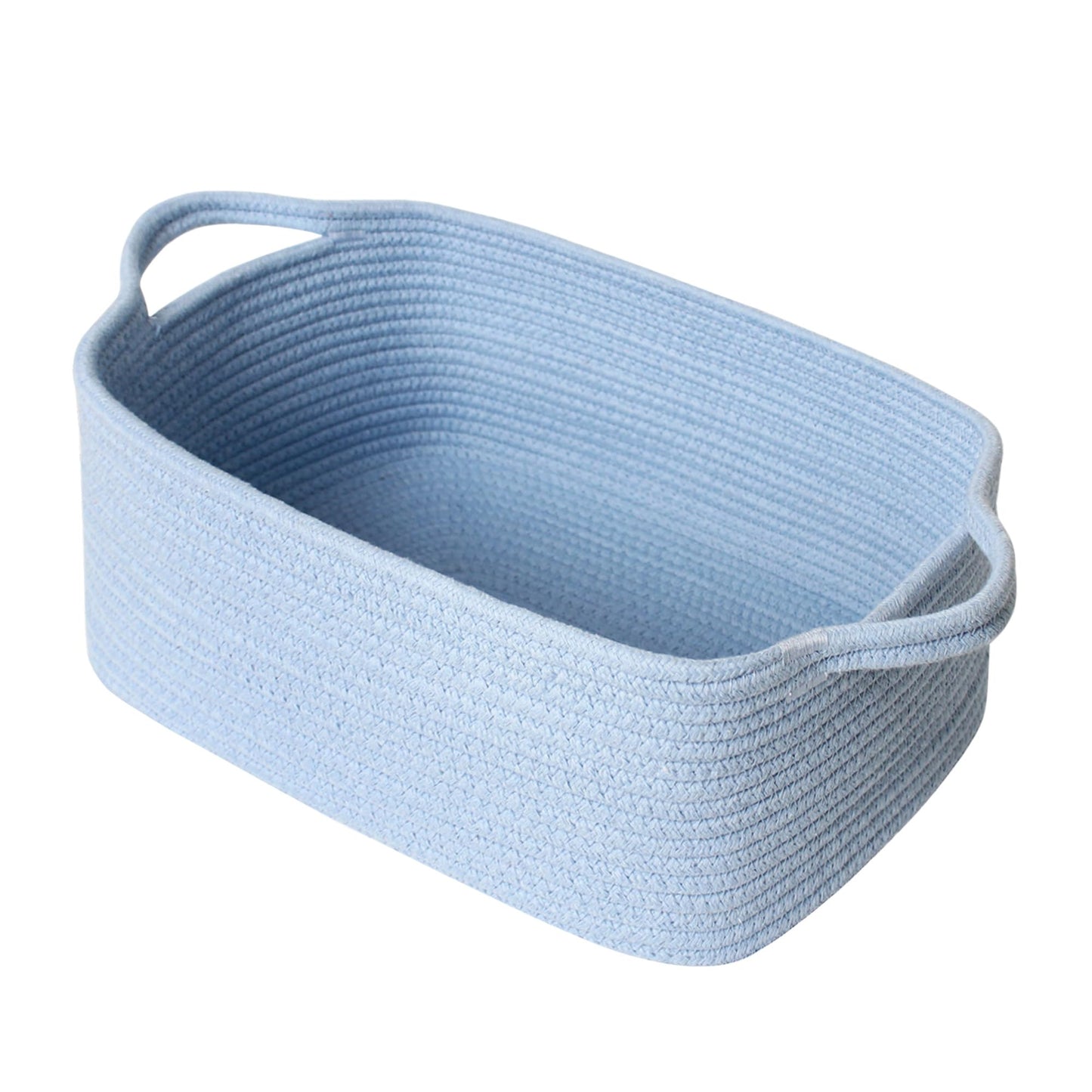 MEGASKET Blue Woven Basket, 13.5” x 10” x 6” Blue Empty Gift Basket to Fill, Decorative Cotton Rope Storage Bin for Organizing, Cute Baby Nursery Organizer, Rectangle Dog Toy Bin, Room Decor