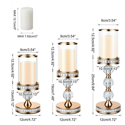 12.4" Tall Hurricane Candle Holder, Pillar Candle Holders with Glass Sleeve with Gift Box, Crystal Candle Stands for Home Warming, Weddiing, Dining Room Decor, Table Centerpiece (2, Gold, M)