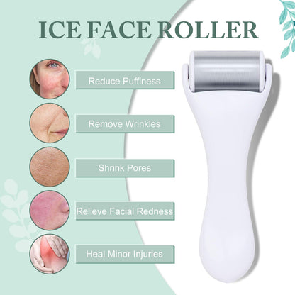 Ice Roller for Face and Eye 2 Pcs,Face Roller Skin Care for Puffiness,Migraine,Pain Relief,Eye Roller For Puffy Eyes Dark Circles,Stainless Steel Facial Roller (Pink)