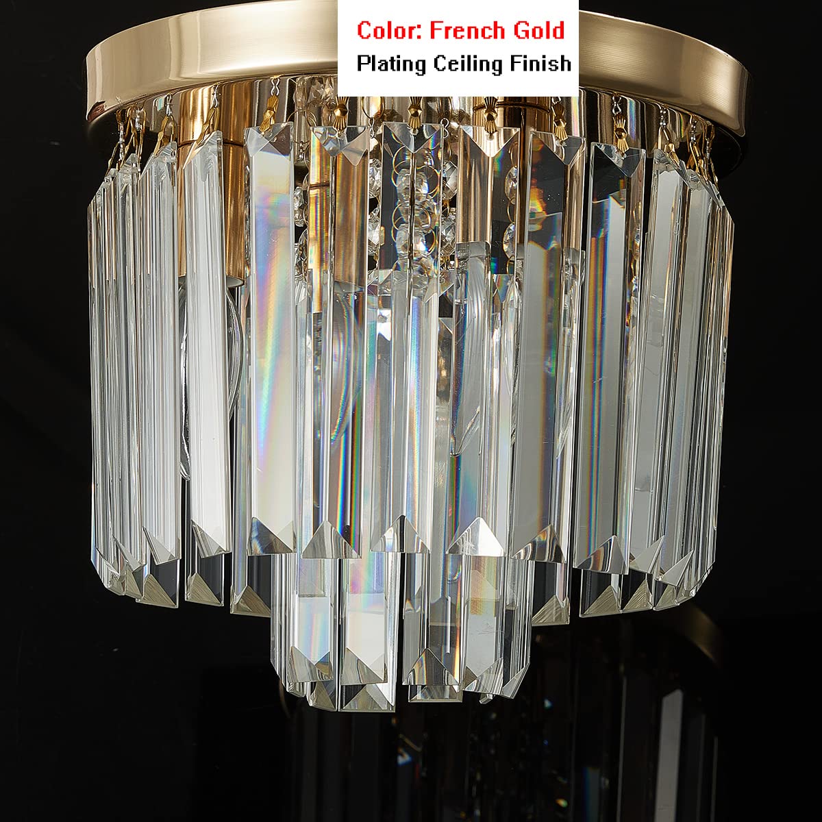 Gopmmy Modern Ceiling Light Crystal Chandelie,2-Tier French Gold Flush Mount Pendant Lighting Fixture for Kitchen Island Light Living Room Bedroom (3-Lights)