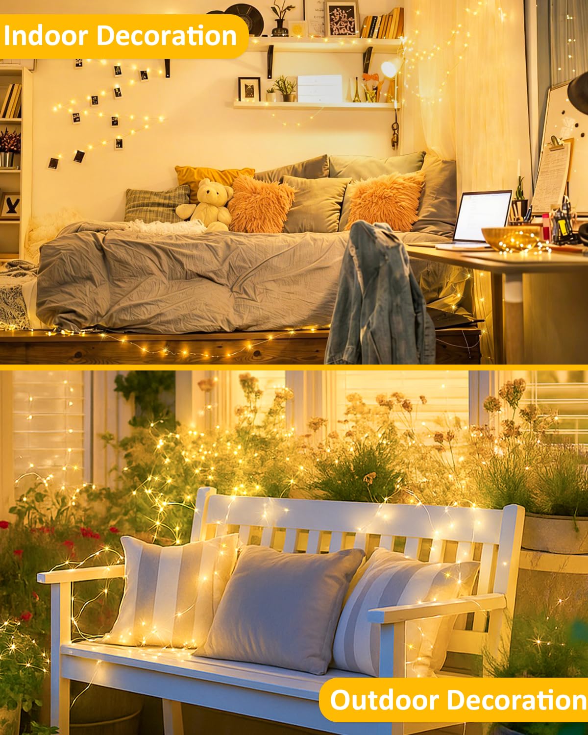 2 Pack 200 LED Fairy Lights Battery Operated with Remote, 8 Modes String Lights Indoor Outdoor, Cuttable Battery Light for Home Bedroom Wedding DIY Centerpiece Christmas Decorations (Warm White)