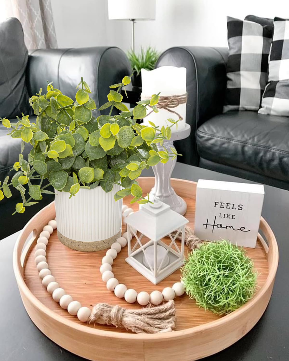 Coferset Small Fake Plants Eucalyptus Potted Artificial Plants Faux Plant Greenery in Ceramic Pot for Bedroom Kitchen House Living Room Shelves Farmhouse Table Office Desk Bathroom Home Indoor Decor