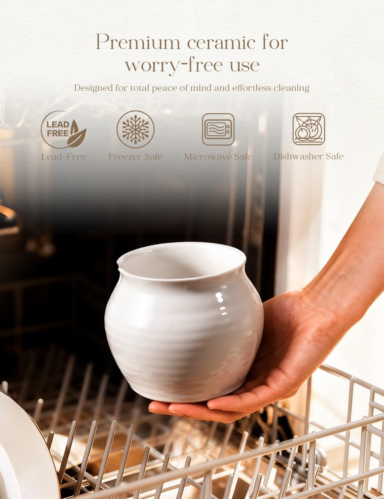 AISBUGUR Sugar Bowl with Lid and Spoon: 13oz Sugar Jar with Bamboo Lid,Ceramic Sugar Container for Coffee Bar - Countertop,Kitchen Decor (White)