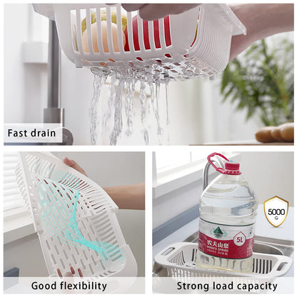 MineSign Extendable Over the Sink Colander Fruits and Vegetables Drain Basket Adjustable Food Strainer Sink Washing Basket for Kitchen (Blue)