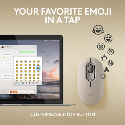 Logitech POP Mouse, Wireless Mouse with Customizable Emojis, SilentTouch Technology, Precision/Speed Scroll, Compact Design, Bluetooth, Multi-Device, OS Compatible - Heartbreaker Rose