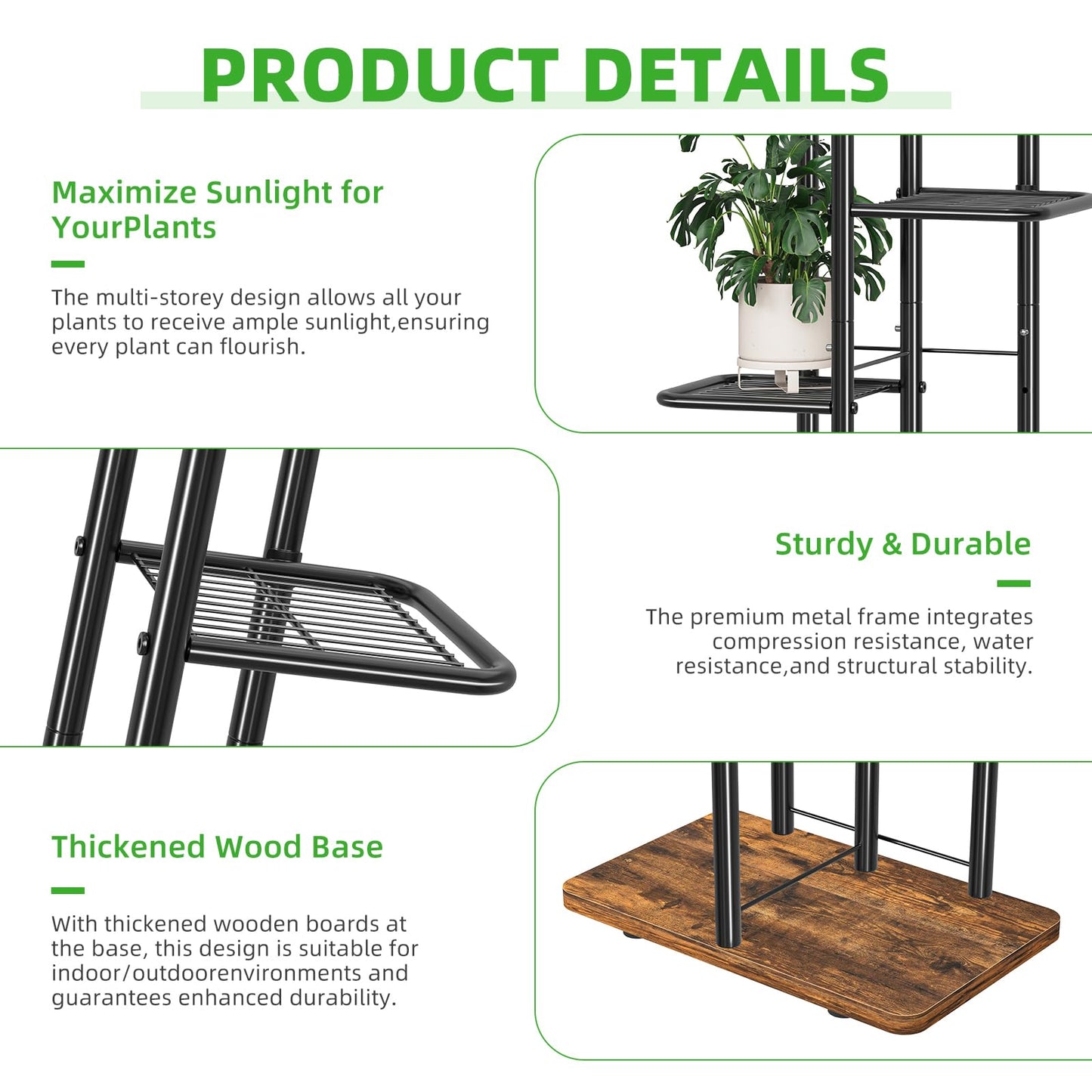 Simple Trending Plant Stand Indoor Outdoor, 6 Tier Plant Shelf, Tall Corner Flower Pot Holder, Metal Display Rack for Patio Balcony Living Room,Brown