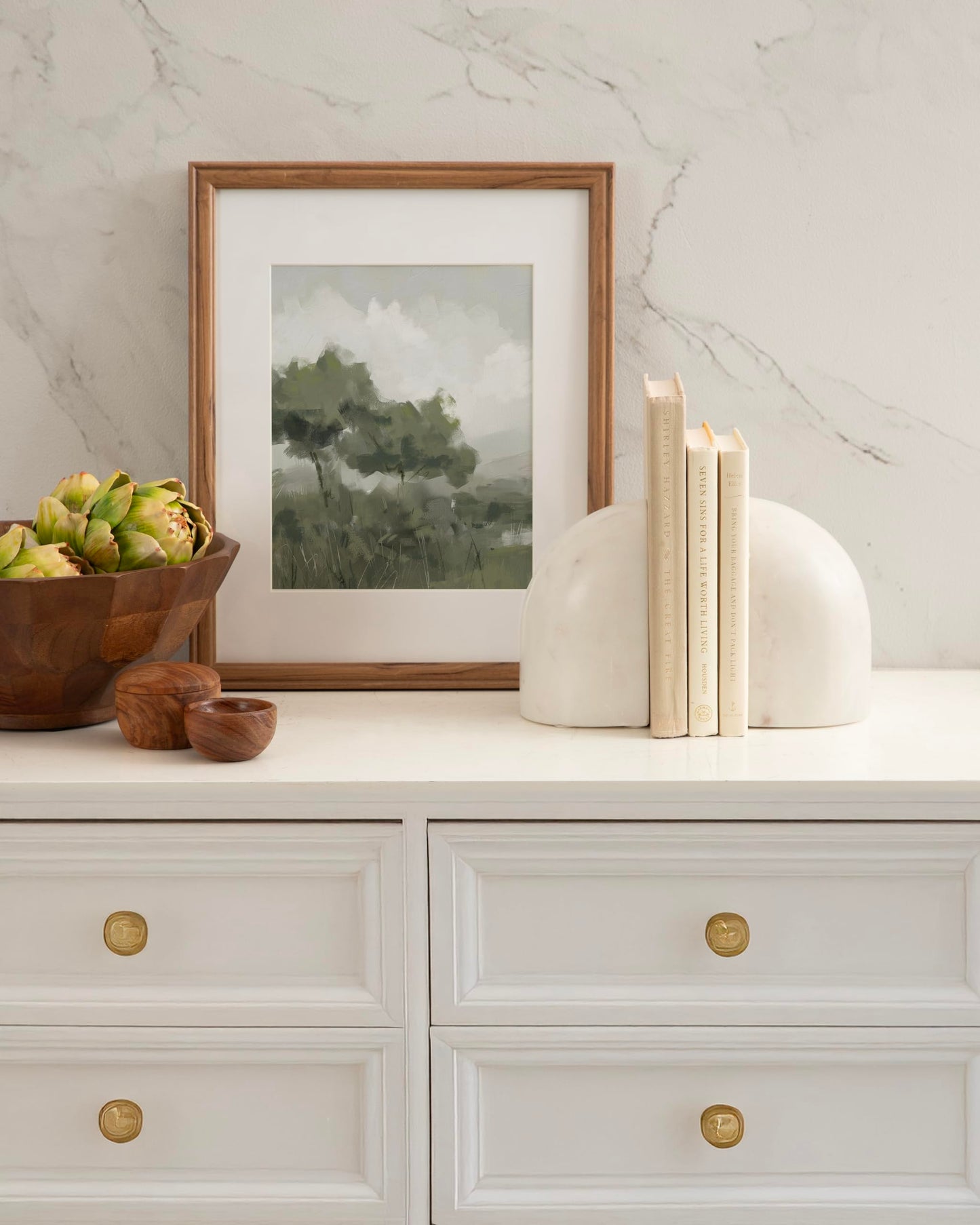 Kate and Laurel Brookhart Modern Two-Piece Marble Bookends for Bookshelf Decor, Set of 2, 4 x 4 x 6, White Marble, Decorative Stone Bookend Set for Use as Wall Shelf Filler or Entryway Table Decor