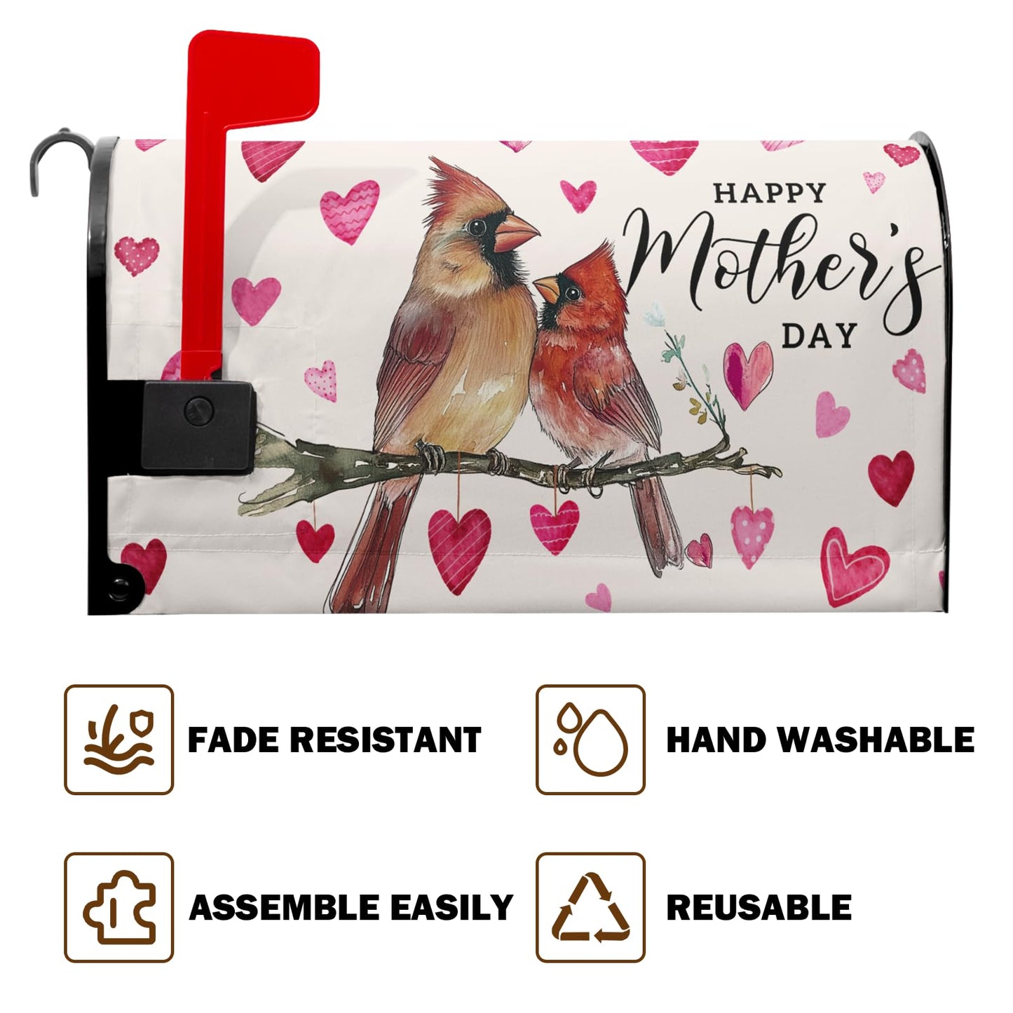 Happy Mothers Day Mailbox Cover Spring Cardinal Birds Mailbox Cover Post Letter Box Cover for Garden 21x18 in Mailbox Wraps for Yard Home Decor