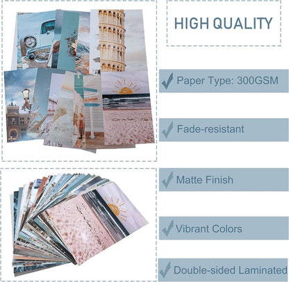 Onivein Peach Teal Wall Collage Kit Aesthetic Pictures, 50Pcs 4 x 6 Inch Blue Aesthetic Picture, Summer Beach Collage Print Kit, Trendy Cute Posters Photo Collage Kit for Dorm Bedroom Decor
