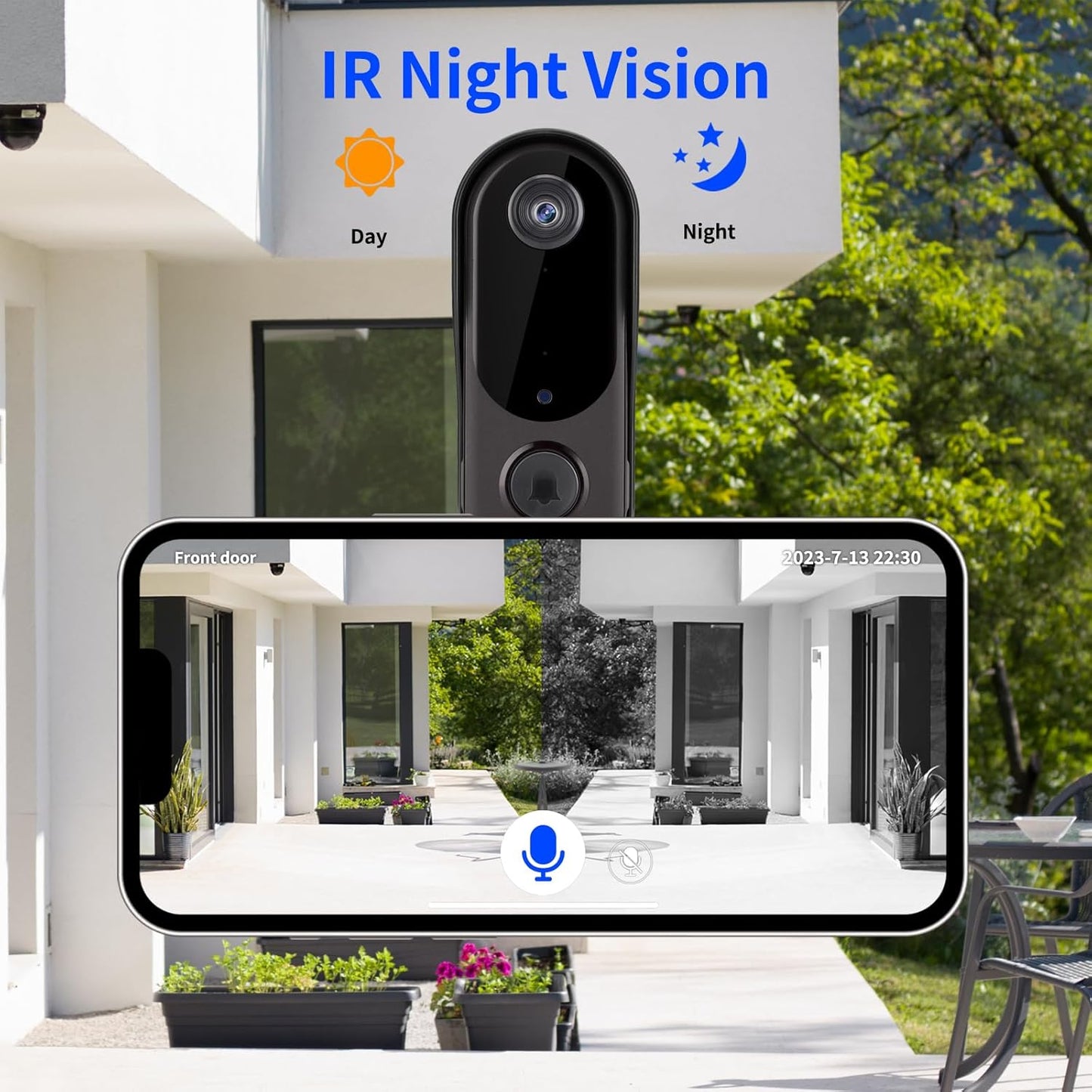 2.4GHz WiFi Smart Video Doorbell with Wireless Charging - HD Full-View, Two-Way Talk, Instant Phone Alerts, Wireless Chime