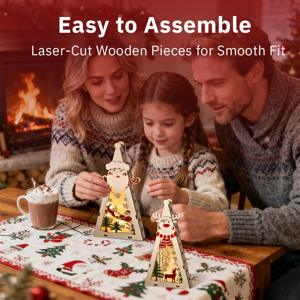 Wooden Christmas Ornaments DIY 3D Puzzle Kit, Pre-Printed Christmas Decoration Craft Kits, Hanging & Tabletop Xmas Creative Craft Activity (Star, Xmas Tree, House & Round Shapes)