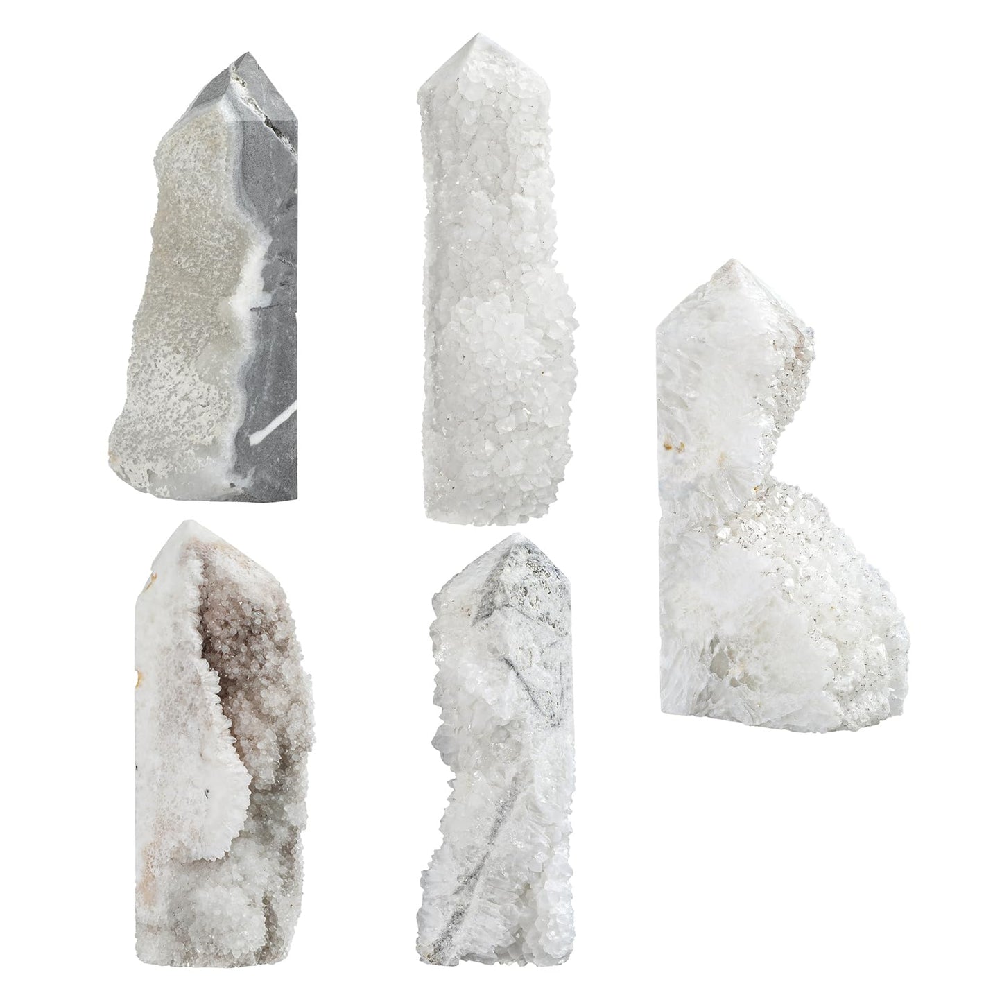 TUMBEELLUWA Irregular Natural Clear Quartz Crystal Obelisk Tower Pointed Raw Crystal Wands and Healing Stones for Witches Meditation Home Decor, 4.33-6.69 Inch