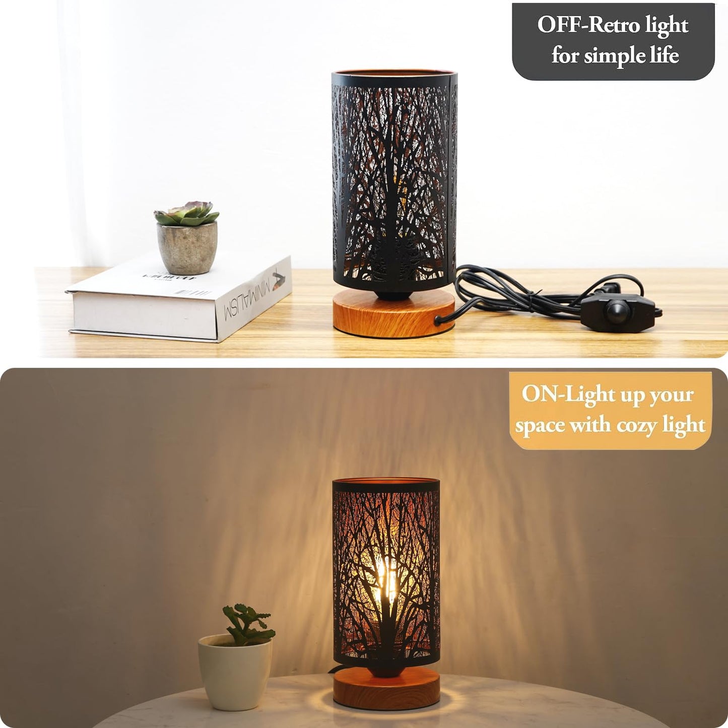 Black Rustic Table Lamp for Bedroom Small space Farmhouse Dimmable Bedside Lamps for Night stand Desk , Industrial Nightstand lamp with Metal Lampshade for Living Room Decoration bulb included