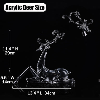 LINYTHER Large Luxury Clear Acrylic Reindeer Figurine for Christmas Decor, Elegant Transparent Crystal-Like Deer Sculpture for Table, Shelf, and Decorative Centerpiece (White Sitting 11.4")