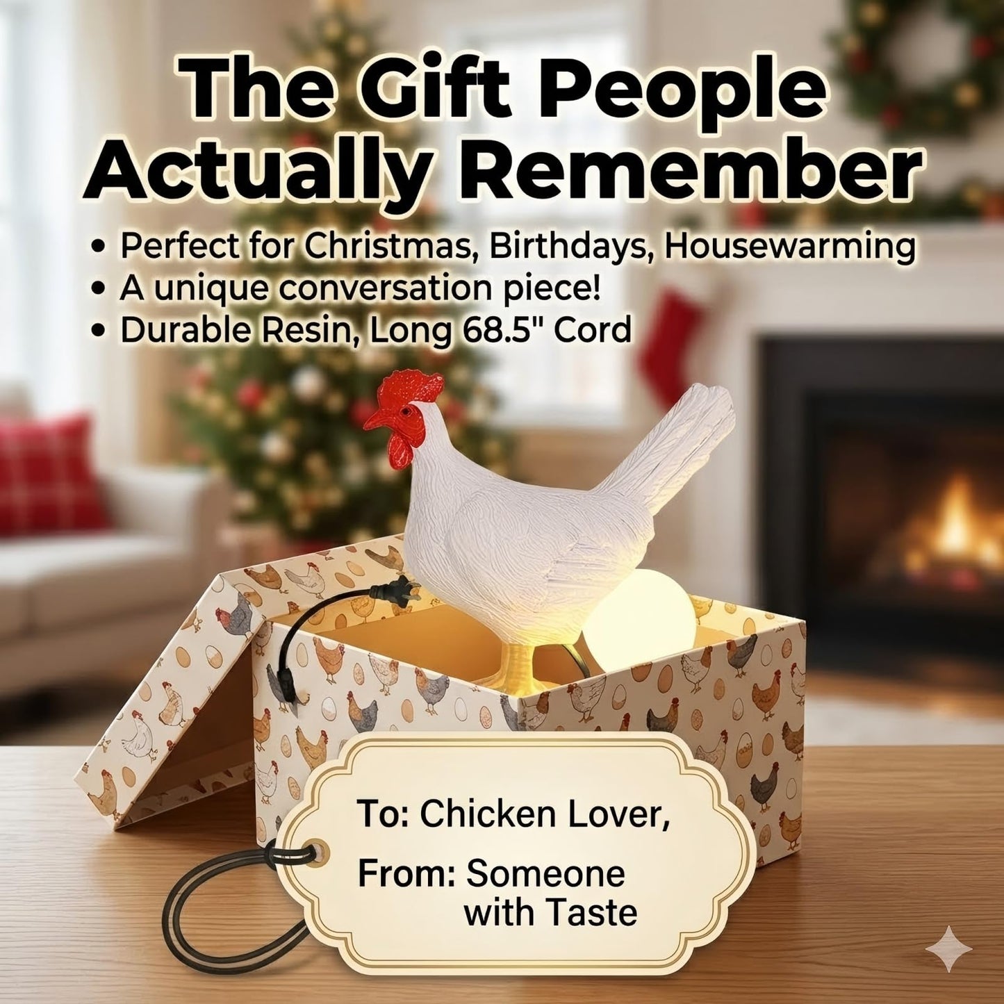 AMPlug in Funny Chicken Night Light Lamp – Rooster Laying Egg Light, Farmhouse Table Decor, Unique Gift for Chicken Lovers (Includes Bulb)